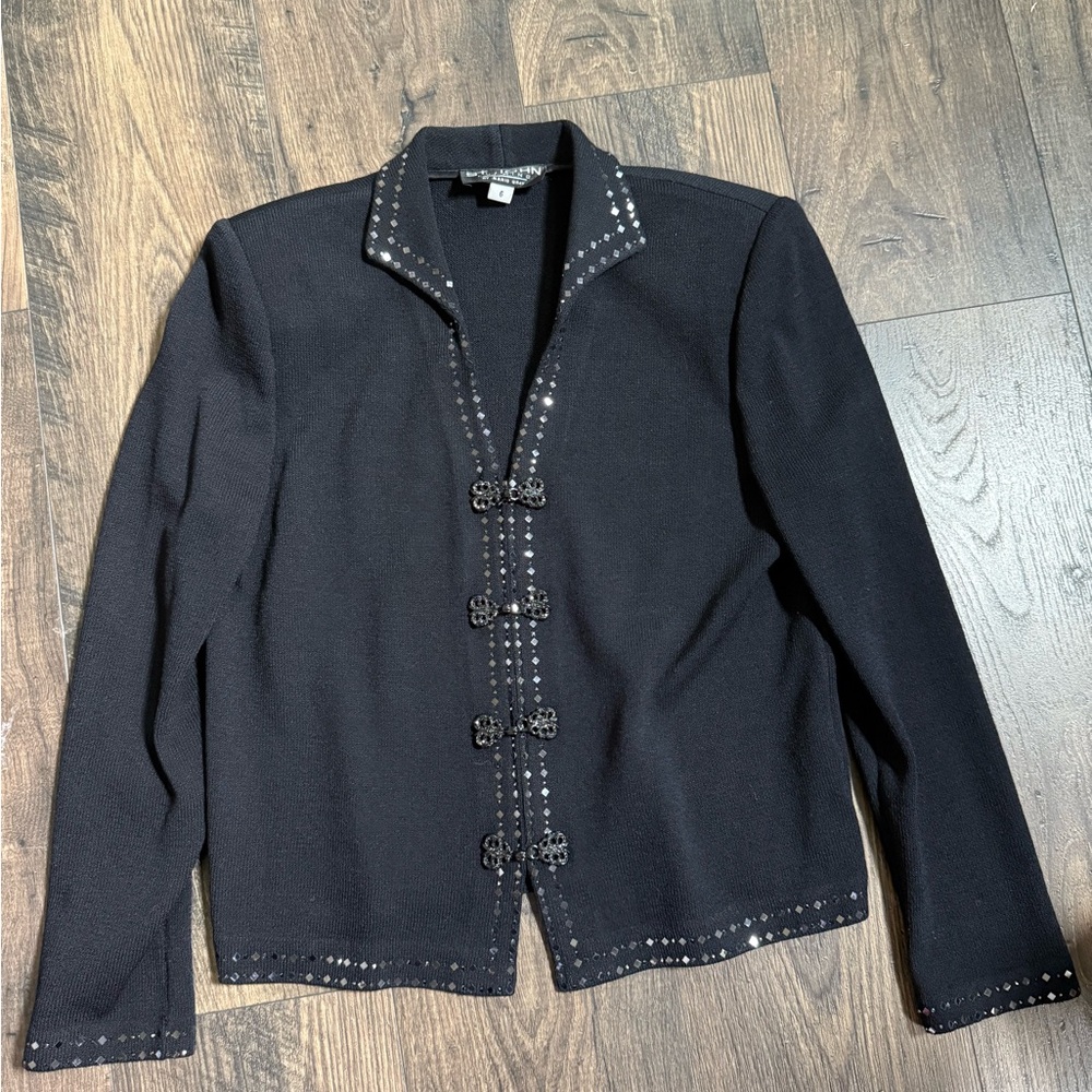St. John Evening Black Beaded Jacket Blazer 6